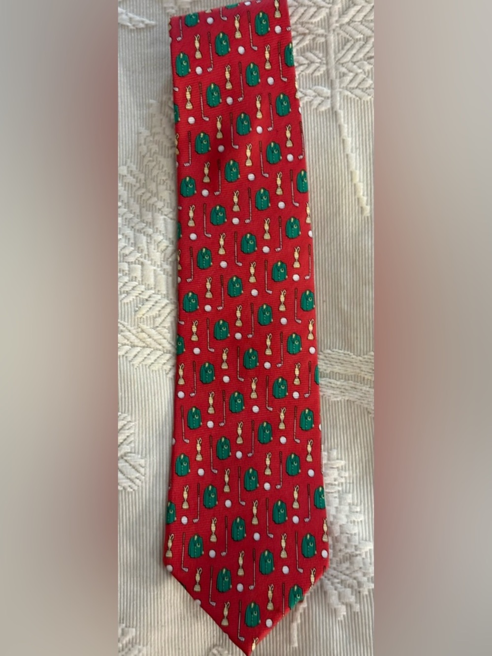 Capital Ties Masters Golf Theme Silk Tie Coral Jacket Trophy Club Golf Ball